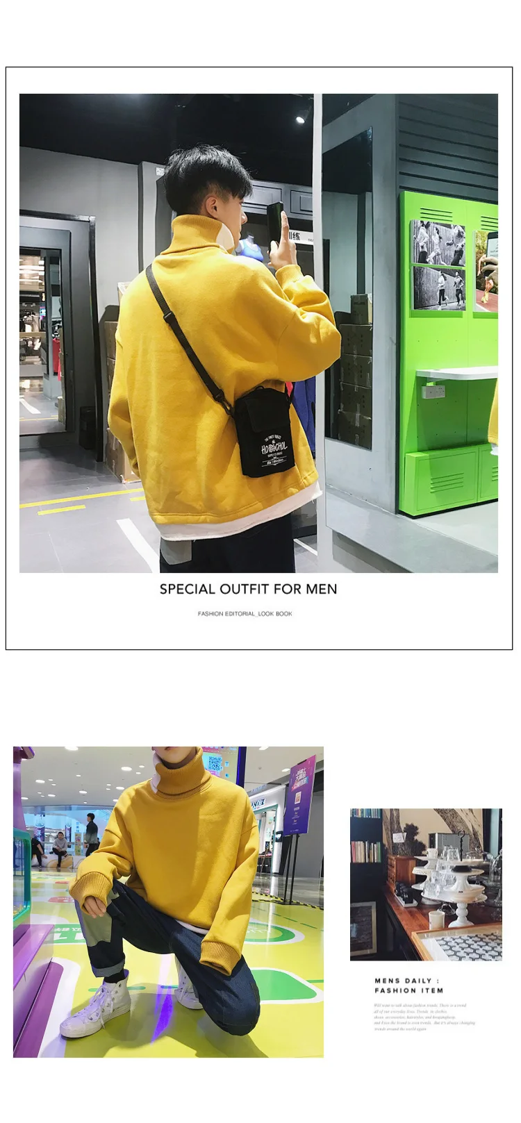 otouno e invierno nuevo Bf viento cuello alto mas terciopelo grueso hombres suéter negro/amarillo/verde/pourpura S-XL