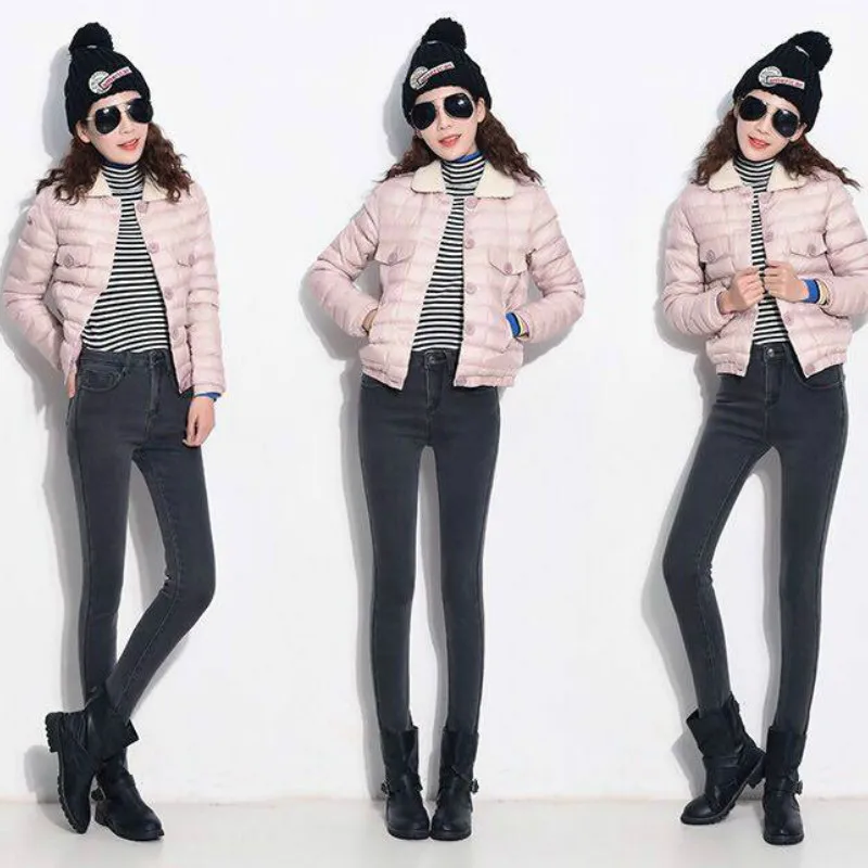 Winter high waist jeans women Thick warm stretch skinny pencil pants Female Simple casual black plus size trousers