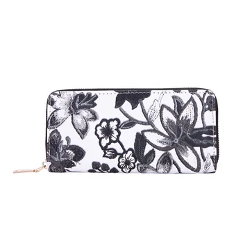 

New Fashion Embroidery Women Long Clutch Leather Wallet Multi-functional wallet Female Purse Credit Card Holder Carteira
