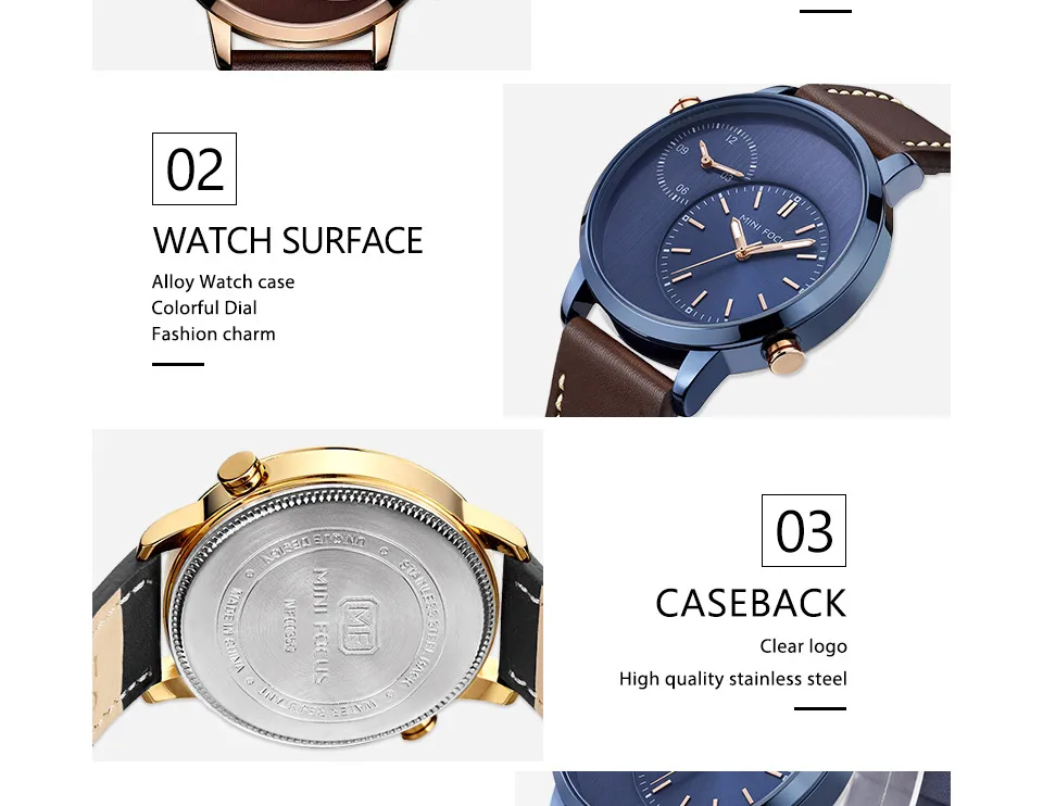 MINIFOCUS, роскошные брендовые кварцевые мужские часы, светящиеся стрелки, водонепроницаемые часы, мужские часы с кожаным ремешком, модные мужские часы, новинка