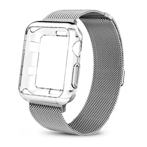 Ремешок для часов, Миланская петля, ремешок+ чехол для apple watch, ремешок 42 мм, 38 мм, версия apple watch группа 4 5 44 мм 40 мм iwatch крышки iPhone 5/4/3/2/1 Магнитный в едином положении во время занятий легкой атлетикой - Цвет ремешка: silver-1