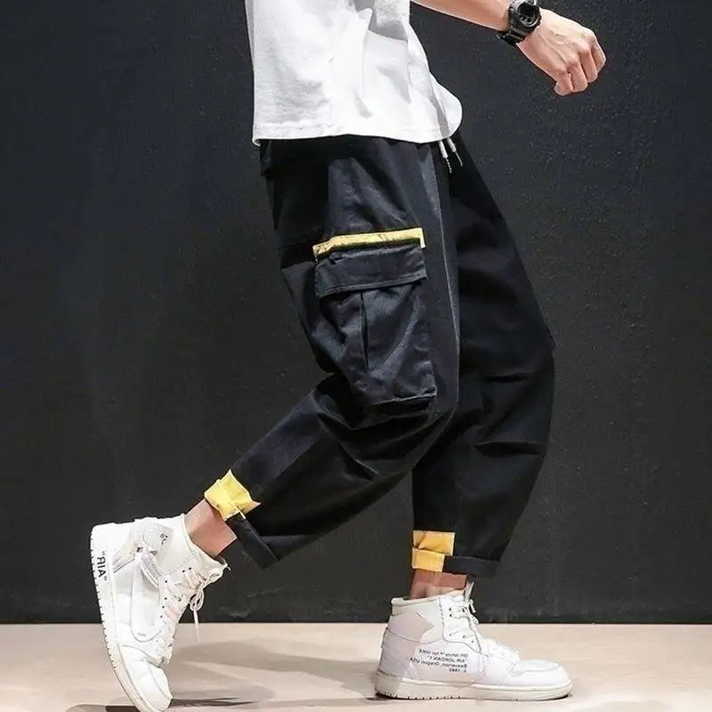 Mens Cargo Harem Pants Hip Hop Casual Pant Male Tatical Joggers Trousers Fashion Casual Pants Streetwear Pants with Side Pockets
