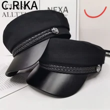 Новая мода из искусственной кожи хлопковая военная шапка для мужчин и женщин плоский Берет шляпы Кепка Капитана грузовика винтажные черные спортивные мужские