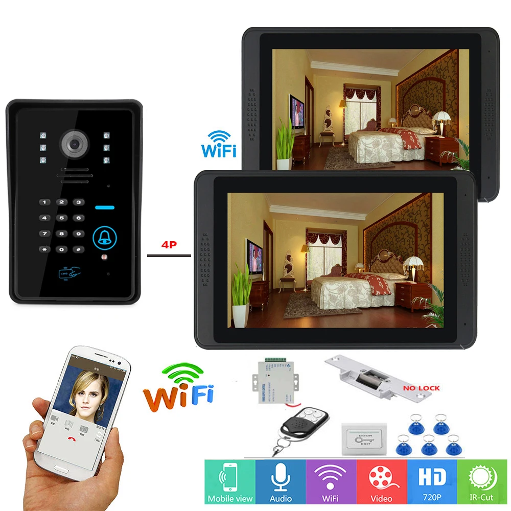 

Yobang Security 7 Inch Monitor Wifi Wireless Speakephone Video Doorbell Intercom Video Door Phone System +Door Lock Power Supply