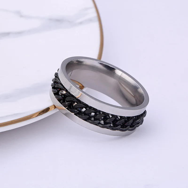 Fidget Spinner Ring Couples Rings Titanium Steel Rotatable Chain Ring