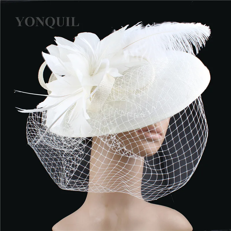 

Women Fashion Wedding Hats And Fascinators For Bride feather Floral Veil Bowler Hat Women Banquet Black Party Millinery Cap