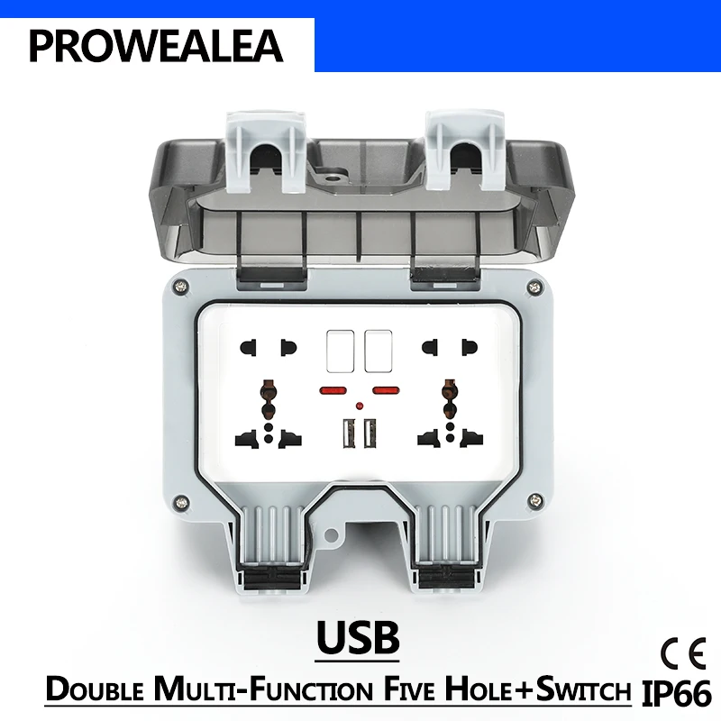 Погодозащищенная розетка IP66 USB с двойным 5 отверстиями стандартный переключатель