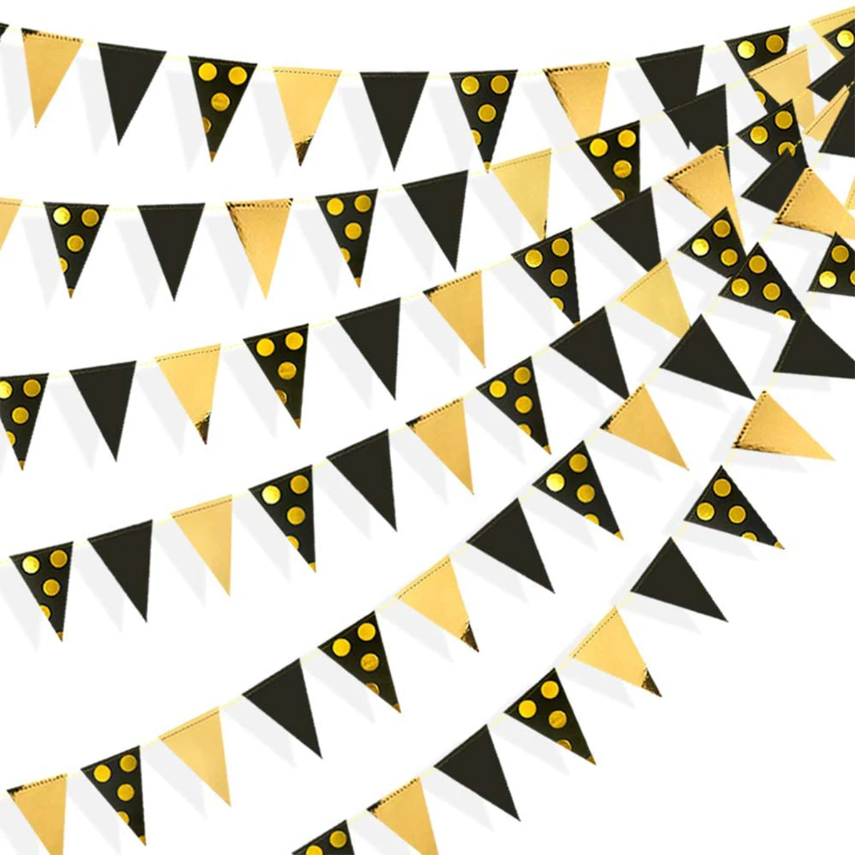 

Black Gold Foil Polka Dot Pennant Banner Paper Triangle Flags Bunting Garland for Wedding Baby Shower Birthday Party Decorations