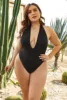 YY34-bañador para mujer, conjunto de bikini de una pieza de talla grande, ropa de playa ancha, negro, 2XL, 3XL, 4XL, 5XL, traje de baño Sexy para mujer ► Foto 2/6
