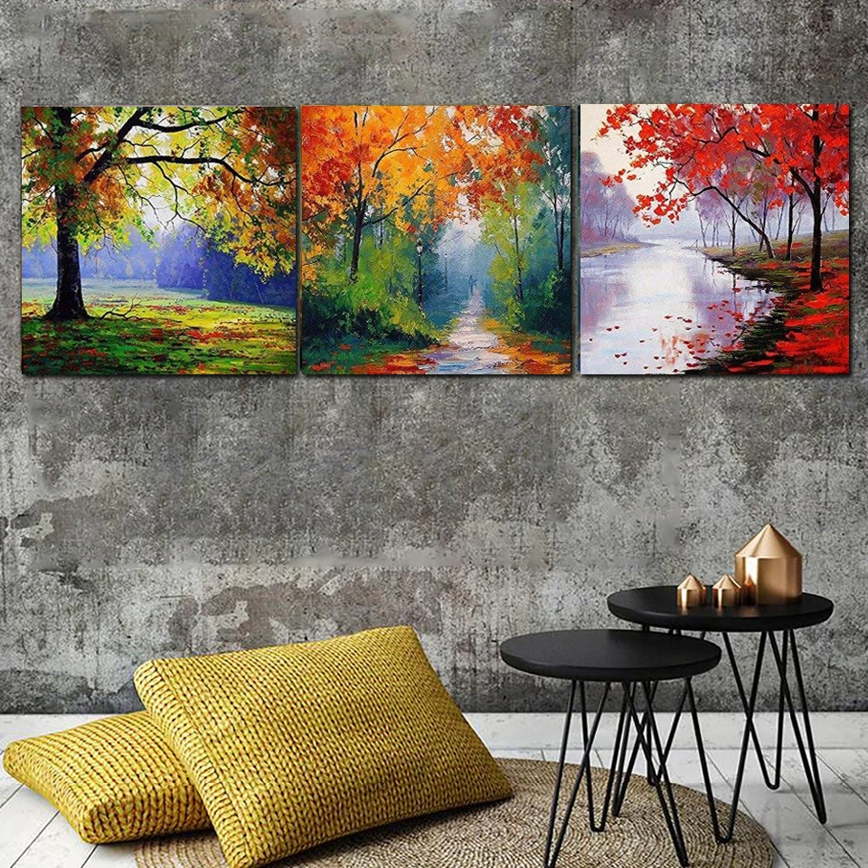 5D DIY Diamond Painting 3 Piece colorful tree Full Square Round Triptych embroidery Cross stitch crystal picture | Дом и сад