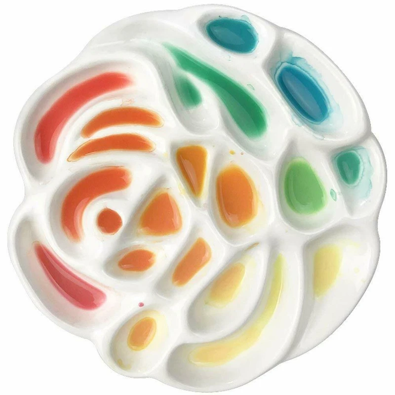 

Ceramics Artist Paint Palette Rose Designed Tray for Watercolor Gouache Painting, 6 Inch in Diameter