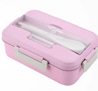 Pink Микроволновый Ланч-бокс для детей, школы, офиса, портативная коробка для бенто, пшеничной соломы, столовая посуда, контейнер для хранения еды - Цвет: Pink