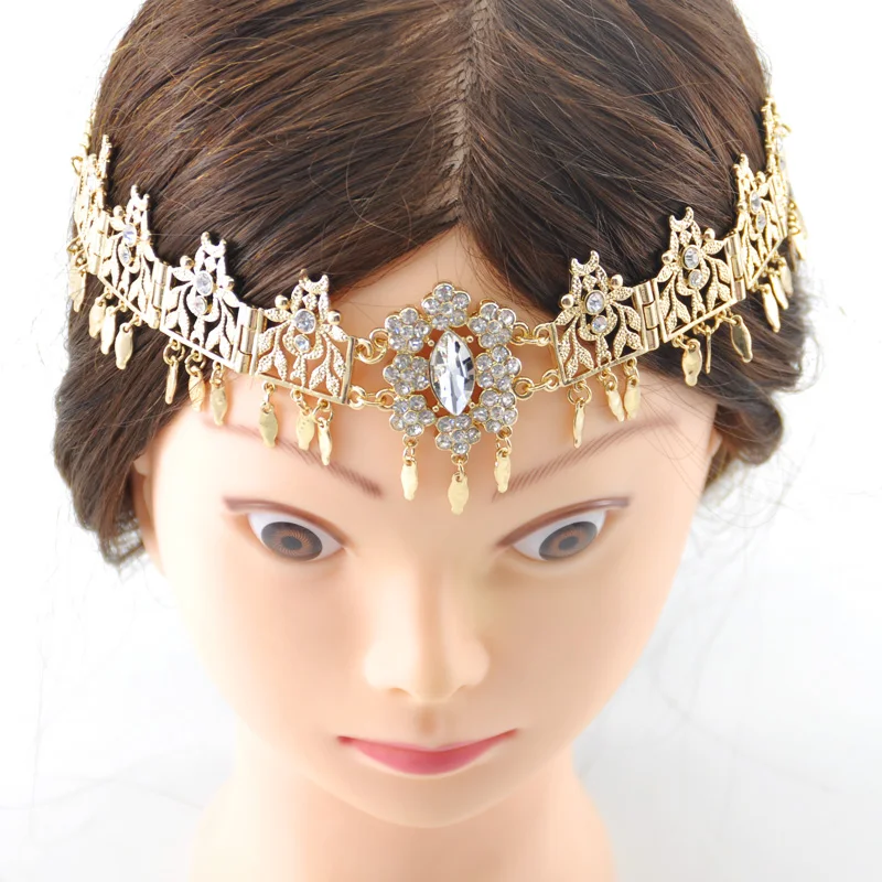 Модные свадебные аксессуары для волос с кисточками, Женский ободок для волос в арабском стиле, металлическая головка с кристаллами, свадебные украшения для волос