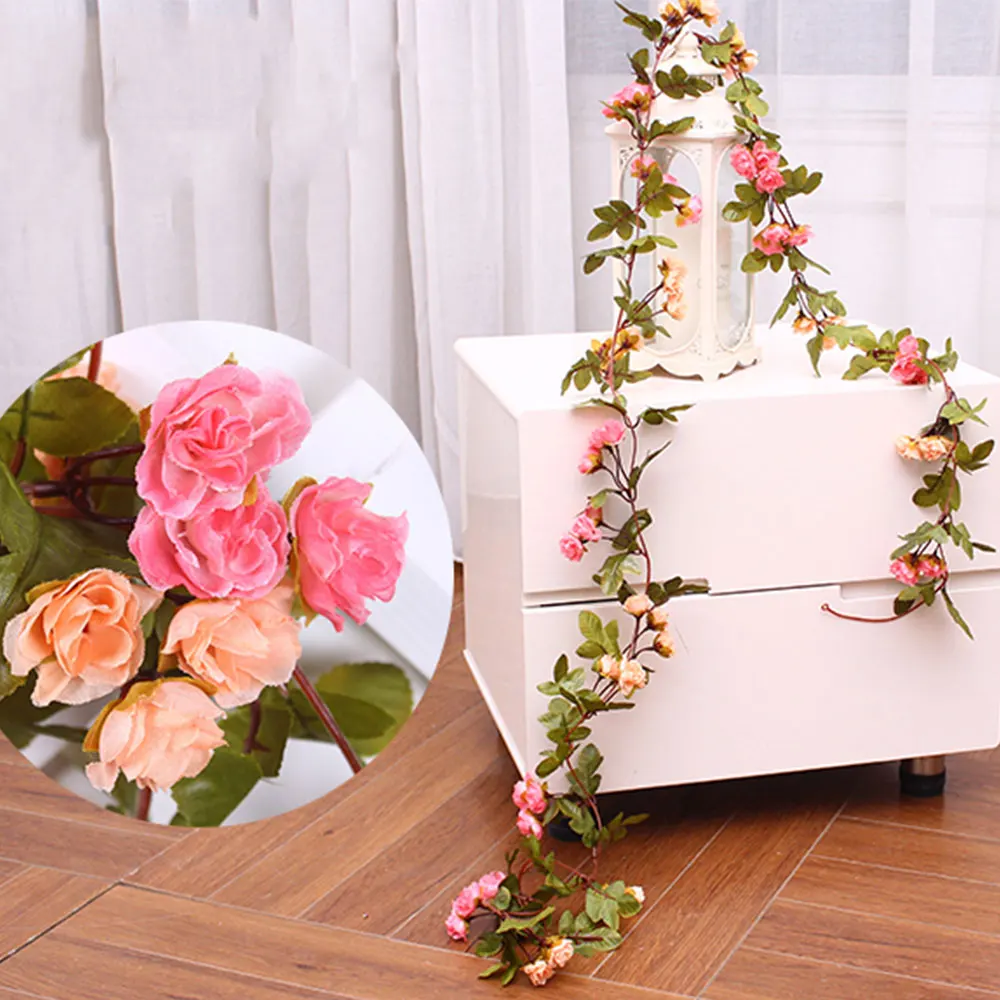 Champagne pink Гирлянда для украшения комнаты искусственная Роза плюща Искусственный ротанг искусственный плюща лоза ткань для дома DIY Сад Свадьба висячая Мода - Цвет: Champagne pink