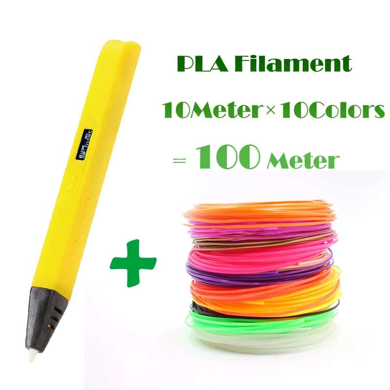 Yellow Add 100Meters LIHUACHEN RP800A, профессиональная 3d Ручка для печати, сделай сам, 3D Ручка для рисования, для рисования, рукоделия и образования, без светодиодов - Цвет: Yellow Add 100Meters