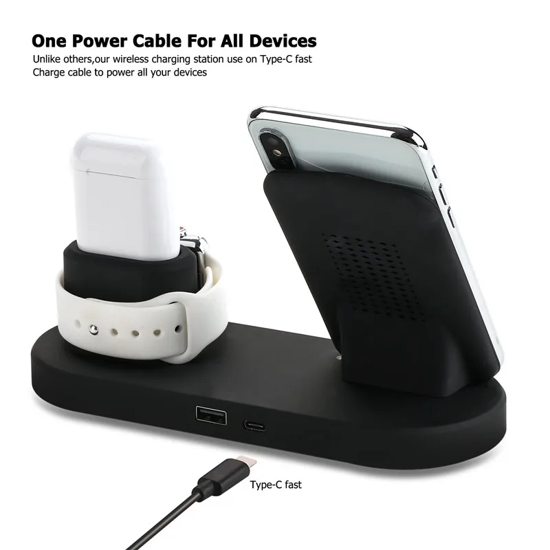 4 в 1 10 Вт Быстрое беспроводное зарядное устройство док-станция Быстрая зарядка для iPhone XR XS Max 8 для Apple Watch 2 3 4 USB выход для iPad