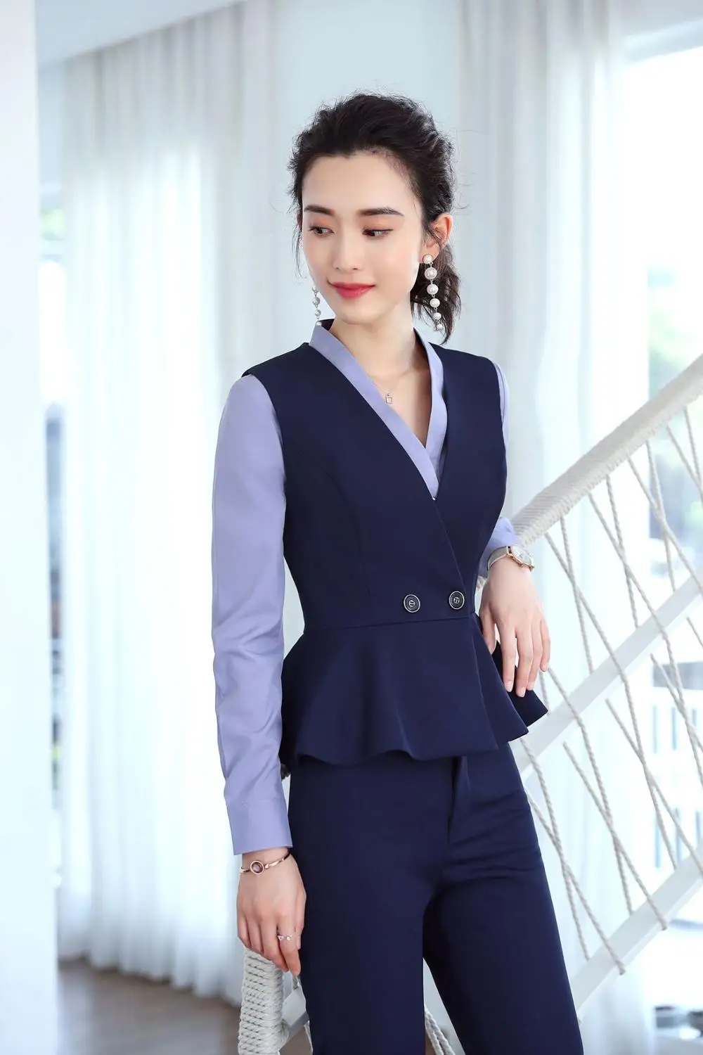 blue waistcoat IZICFLY осенний серый OL формальный жилет для профессионалов женское пальто Тонкий офисный женский бизнес Плюс Размер Спецодежда жилет - Цвет: blue waistcoat