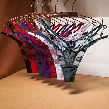 

Sexy Embroidered Mesh Yarn Ladies Thong Transparent Perspective Young Woman Temptation Underwear Fashion Hot T Pants G-String