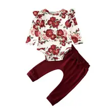 Одежда для маленьких девочек одежда с цветочным рисунком для новорожденных девочек боди с длинными рукавами топ+ штаны, леггинсы, комплект
