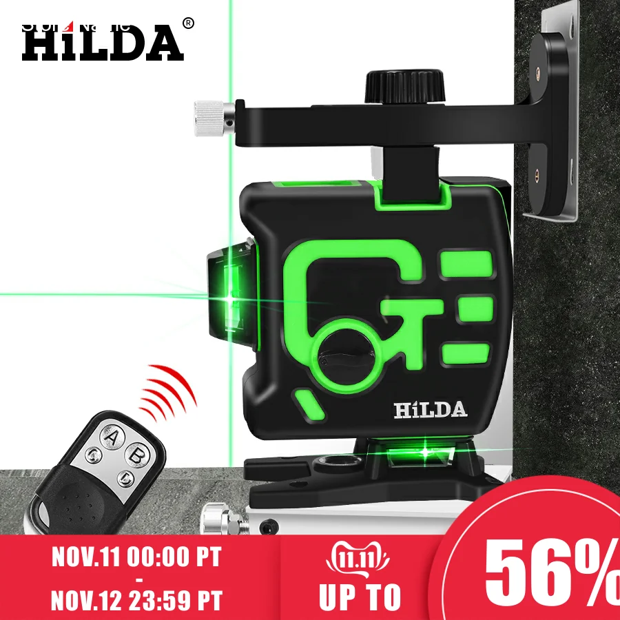 Online HILDA 3D Laser Ebene Selbst Nivellierung 360 Horizontale Und Vertikale Kreuz Grün 12 Linien 3D Rotary Level Laser Horizontale vertikale