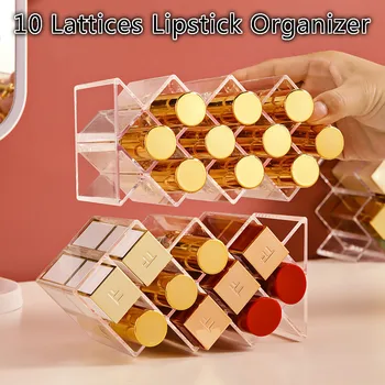 

10 Lattices Acrylic Lipstick Organizer Stand or Lie Table Fish Shape Makeup Storage Rack Small Stackable Cosmetics Lipstick Case