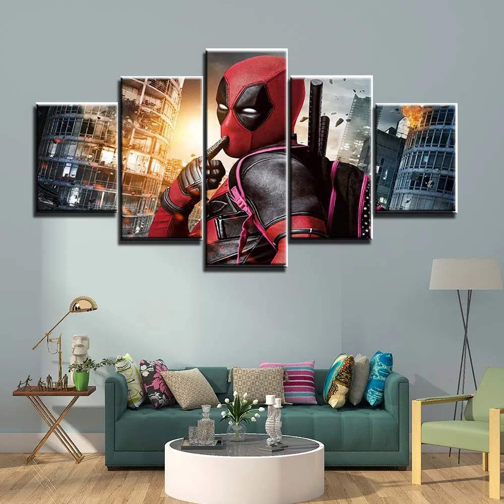 

Wall Art Painting Canvas Print Deadpool Movie Pictures 5 Pieces Prints Poster For Living Room Home Decor Modern Artwork