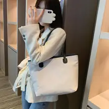 Повседневная Холщовая Сумка Женская Большая вместительная сумка для покупок однотонная модная женская сумка на плечо