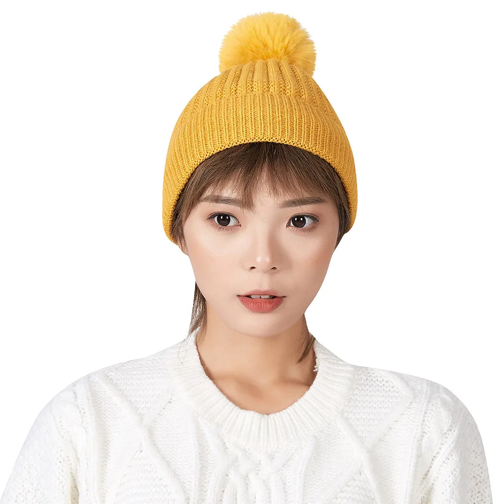 Модные зимние шляпы для женщин, одноцветные, розовые, Beaniecollar, плюс, дикие, толстые, вязаные, теплые, розовые, желтые шапки, женская шапочка, Czapka Zimowa
