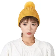 Модные зимние шляпы для женщин, одноцветные, розовые, Beaniecollar, плюс, дикие, толстые, вязаные, теплые, розовые, желтые шапки, женская шапочка, Czapka Zimowa