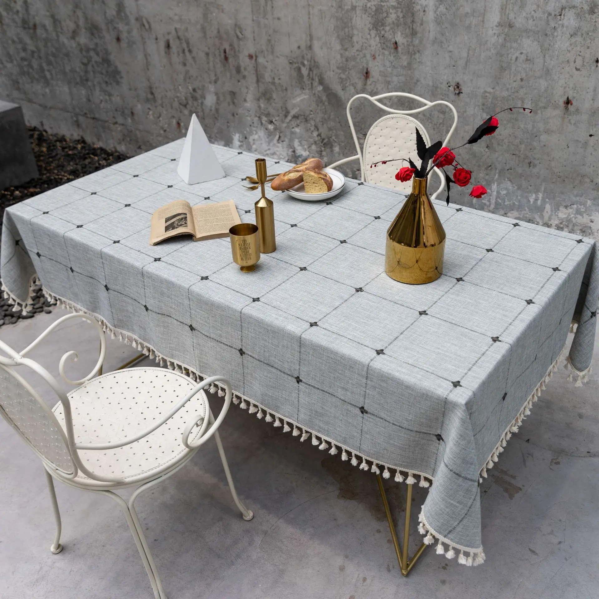 Christmas Decoration Tablecloth Pink Green Striped Plaid Washable Cotton Linen table cloth Family Gathering Wedding Table cover