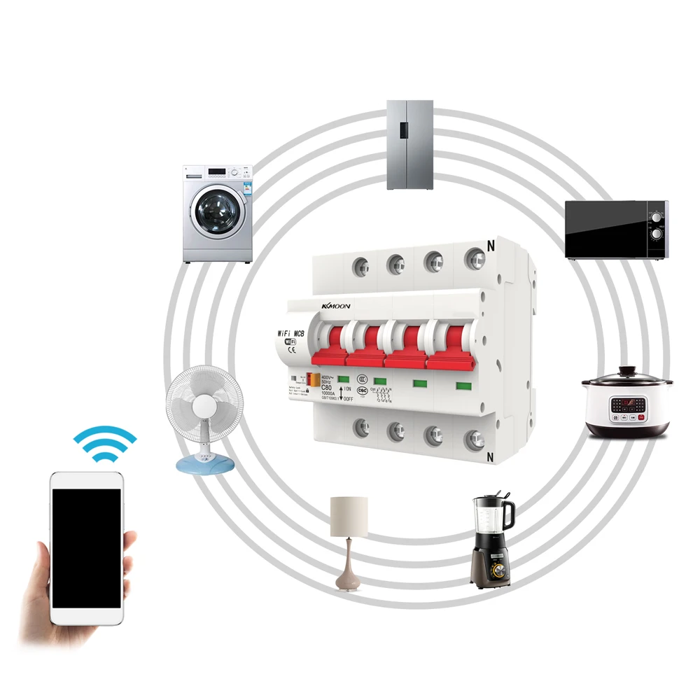 

4P WiFi Circuit Breaker Intelligent with Energy Monitoring and Meter Function Works with Alexa and Google home
