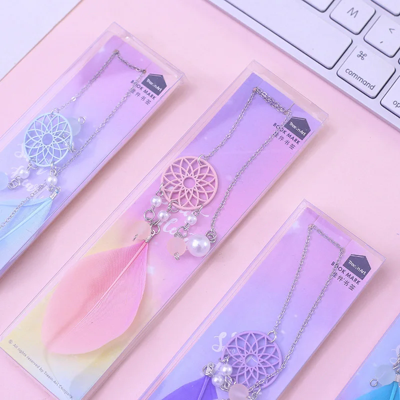 

Cute Feather Bookmarks Creative Pearl Pendant Book Mark For Book Kids Girls Gift School Office Supplies Korean Stationery