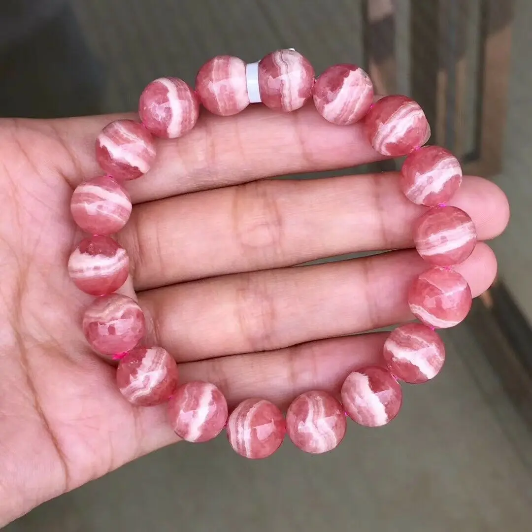 

Natural Red Rose Rhodochrosite Bracelet Gemstone Crystal Clear Round Beads Stretch 11mm 12mm Women Fashion Jewelry AAAAA