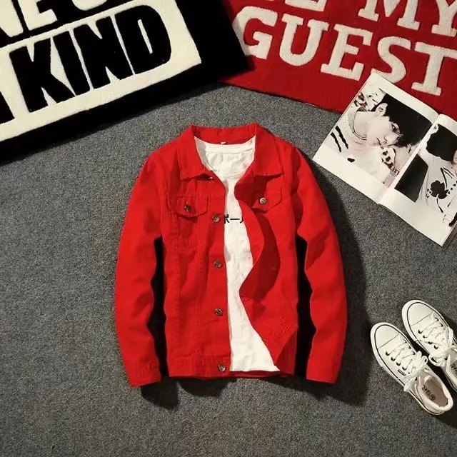 

Deft Reds Celebrity Style Coat Spring And Autumn Trend Cowboy Solid Color Social Lively Fella Slim Fit Jacket Men's