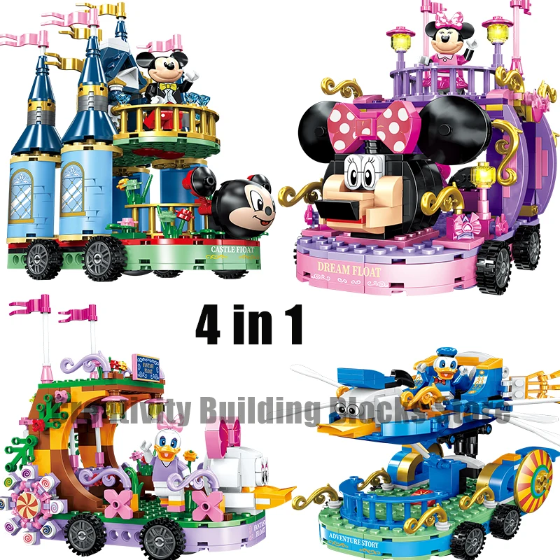 

new Disney Mickey Minnie Castle Dream Float parade streetscape 4 in 1 Building Model building block girl toys suit Children toys