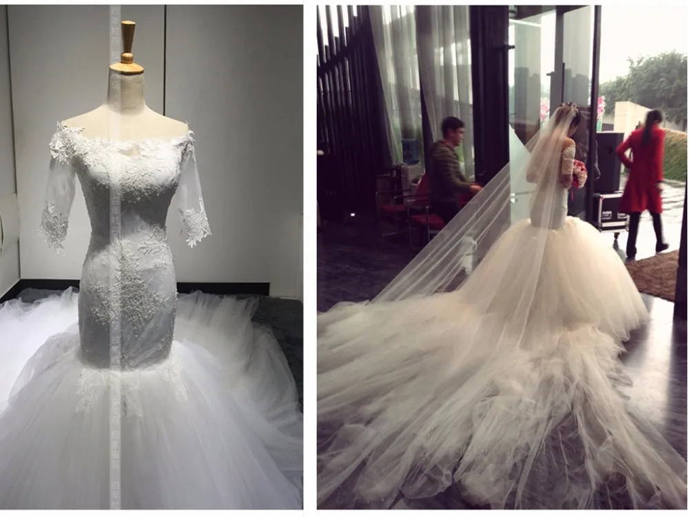 

Женское свадебное платье-русалка, длинное кружевное платье с аппликацией и рукавами, платье для матери невесты, 2018