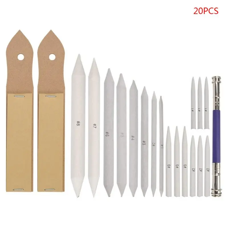 

20pcs/set Sandpaper Blending Paper Stumps Sketch Pencil Extension Rod Extender