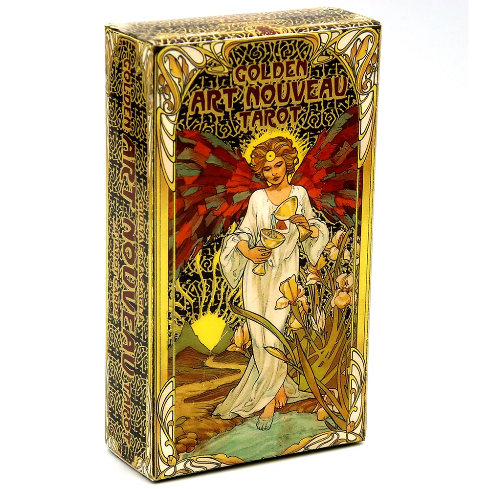 Golden Art Nouveau Tarot Deck 78 Cards with Guidebook Cards Occult Divination Book Sets for Beginners Classic Art Nouveau Style 16