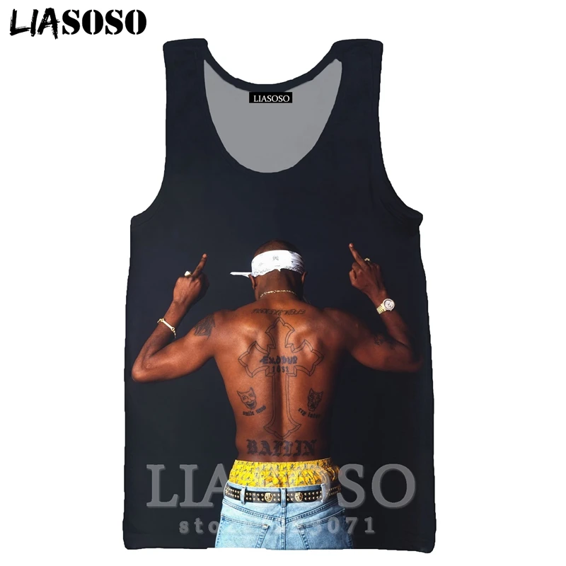 2Pac жилет LIASOSO Летняя мода для мужчин женщин толстовка 3D принт Рэппер О образным вырезом майка без рукавов хип хоп Уличный пуловер A295-2 - Цвет: 5