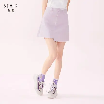 SEMIR Женская юбка трапециевидной формы с боковыми карманами, Потертая джинсовая женская мини-юбка с карманом в форме сердца сзади, модный стиль на весну - Цвет: purple