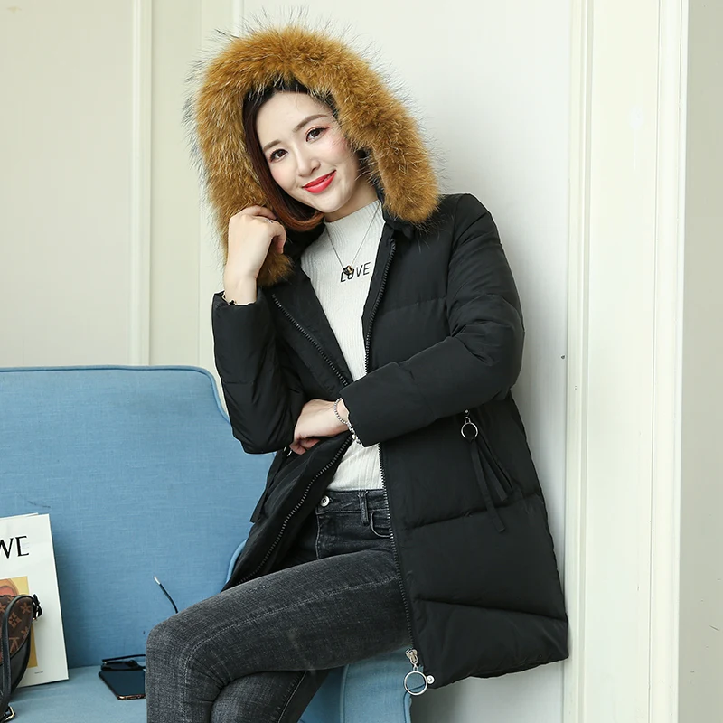 

The 2019 new thickened warm temperamentaldown jacket features a mid-length fuzz collar and a Korean look