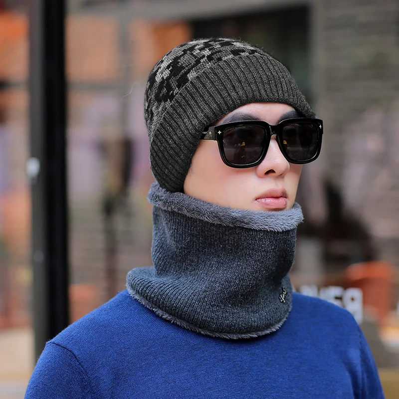 Мужские зимние вязаные шапочки Skullies камуфляжная набивная теплая ветрозащитная уличная модная шапка