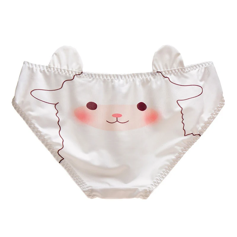 Японское нижнее белье для девочек, трусики с ушками, семейное милое клетчатое нижнее белье с рисунками животных, молочный шелк, с принтом сзади, трусы с низкой талией для девочек