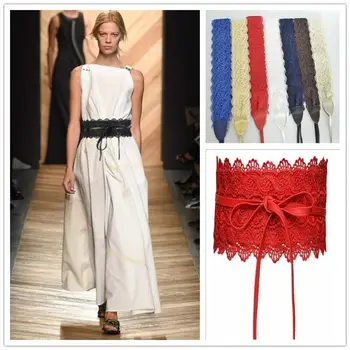 

2020 Womens Stretch Buckle Waist Belt Lady Wide Lace Elastic Corset Waistband Black Blue Orange White Red