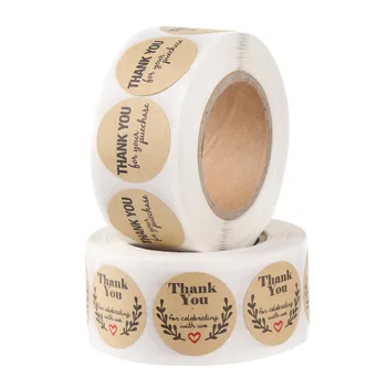 

500PCs/Roll Thank You Kraft Handmade Stickers Wedding Party Cards Box Package Decor Label Cookie Bags Sealing Stickers Tag