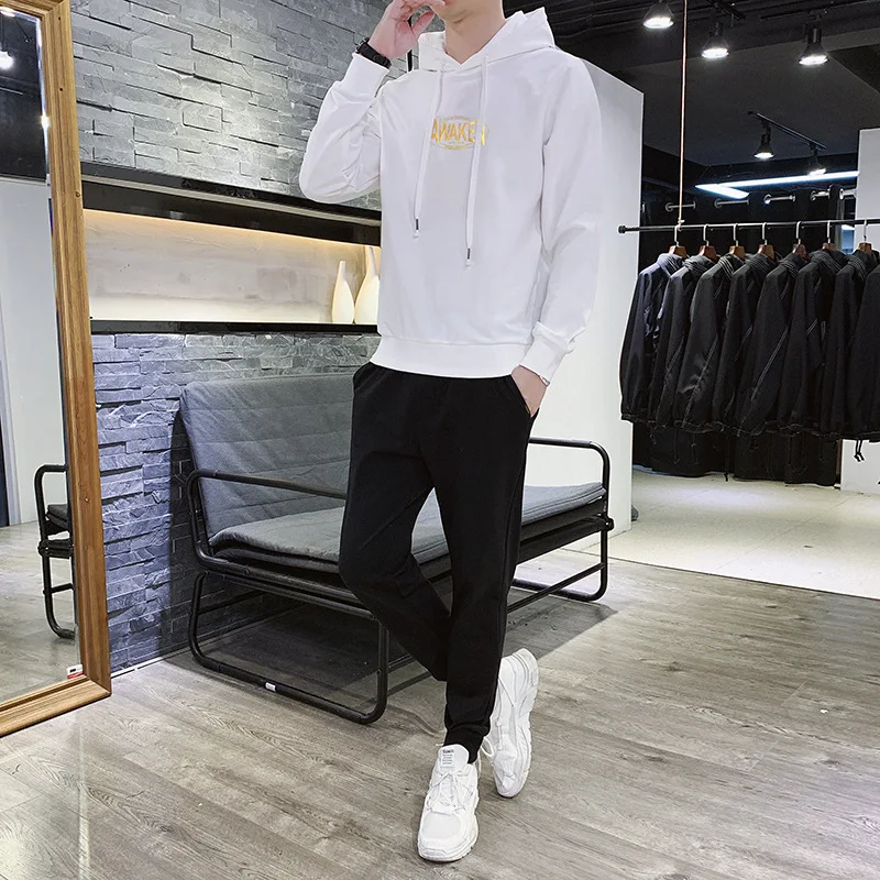 

Men Hoodie Suit 2019 Autumn New Style Hooded Tops Trend Casual Pants Two Pieces-Men's