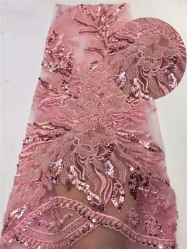 

High quality full-width beaded French mesh African lace beads embroidery Nigeria lace white wedding evening dress design fabric
