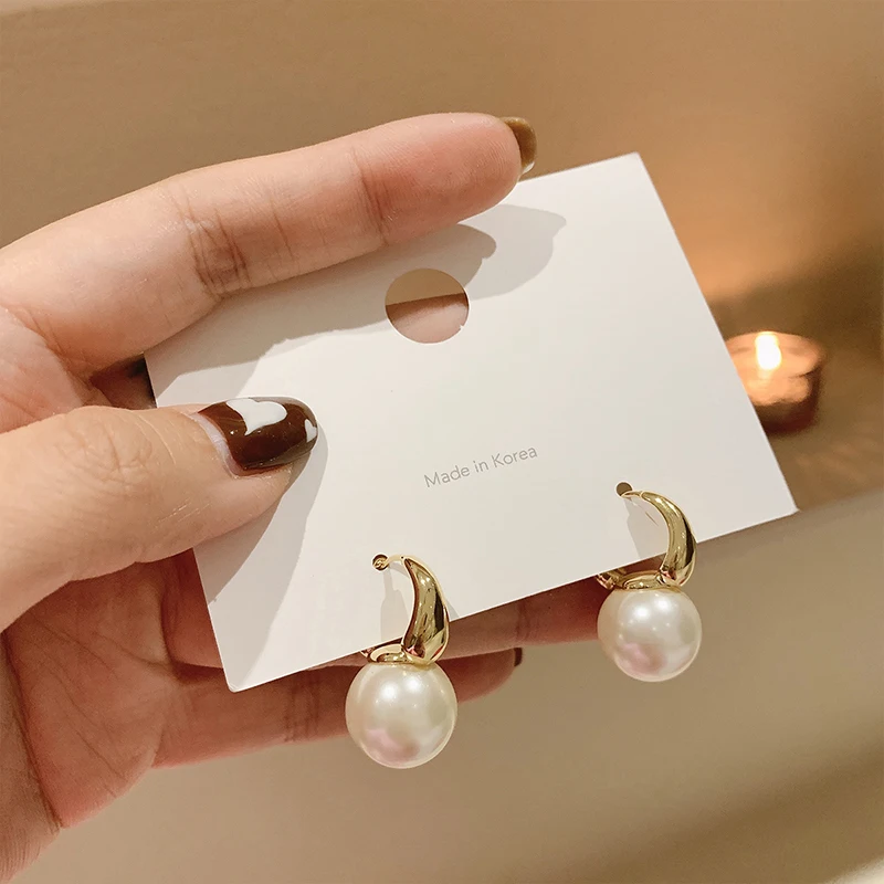 New Simple Celebrity Style Gold Pearl Drop Earrings For Woman 2021 Korean Fashion Jewelry Wedding Girl’s Sweet Accessories