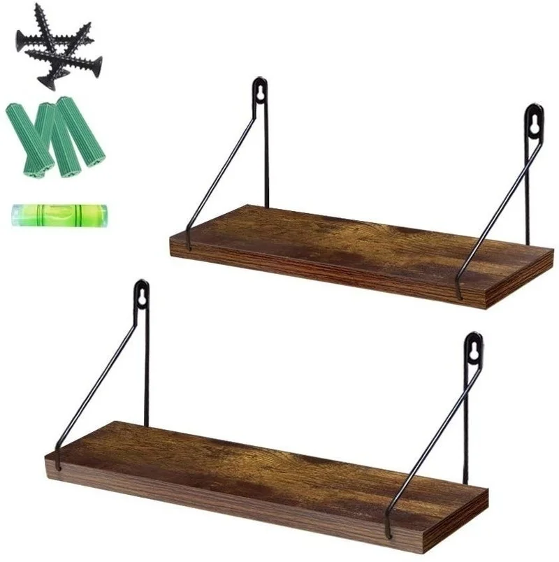 

2 Pcs Country-style Wall-mounted Storage Racks with Floating Shelves, Kitchen, Living Room, Bedroom, Office Storage Shelf