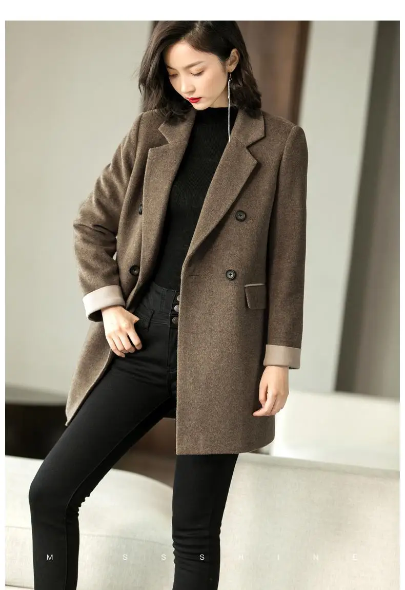 Осень-зима, женские шерстяные длинные блейзеры, пальто, Ретро стиль, с длинным рукавом, шерстяные пальто, куртка для офиса, Женское пальто, верхняя одежда, Ka251 - Цвет: Коричневый